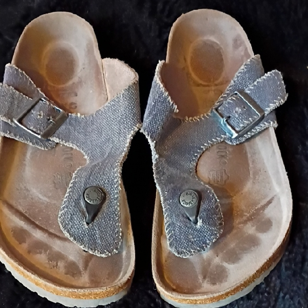 Blue Sandals with Two-Strap Design and Cork Footbed